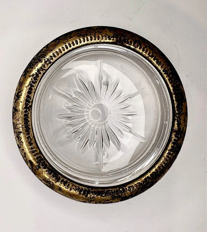 Vintage Glass Coaster with Ornate Metal Rim - photo 5