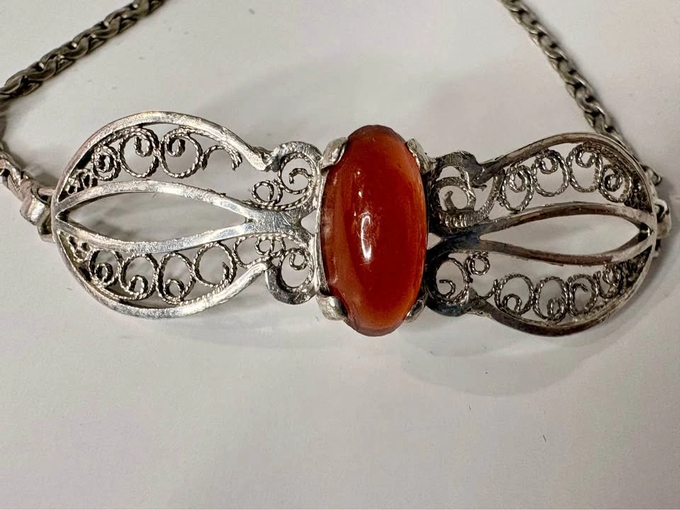 Vintage Silver Filigree Carnelian Bracelet - photo 3