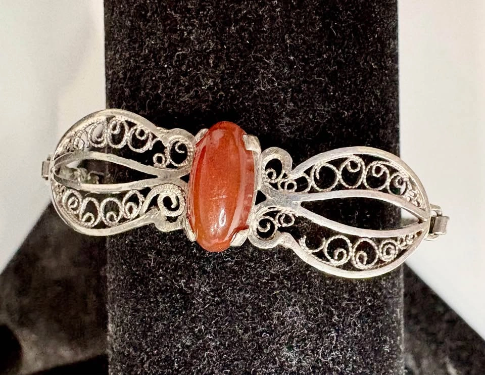 Vintage Silver Filigree Carnelian Bracelet - photo 5