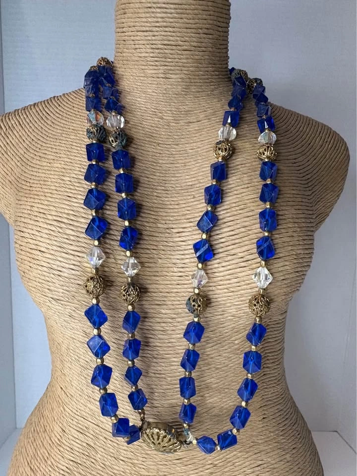 Vintage Multi-Strand Blue Glass Bead Necklace - photo 3