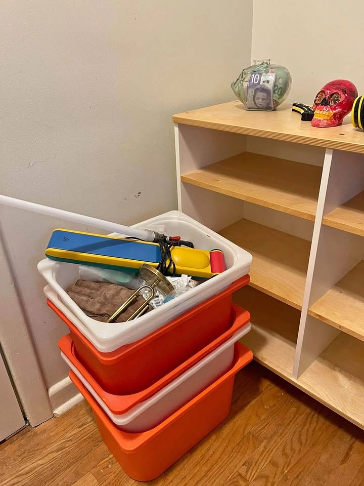 2 Ikea storage with boxes