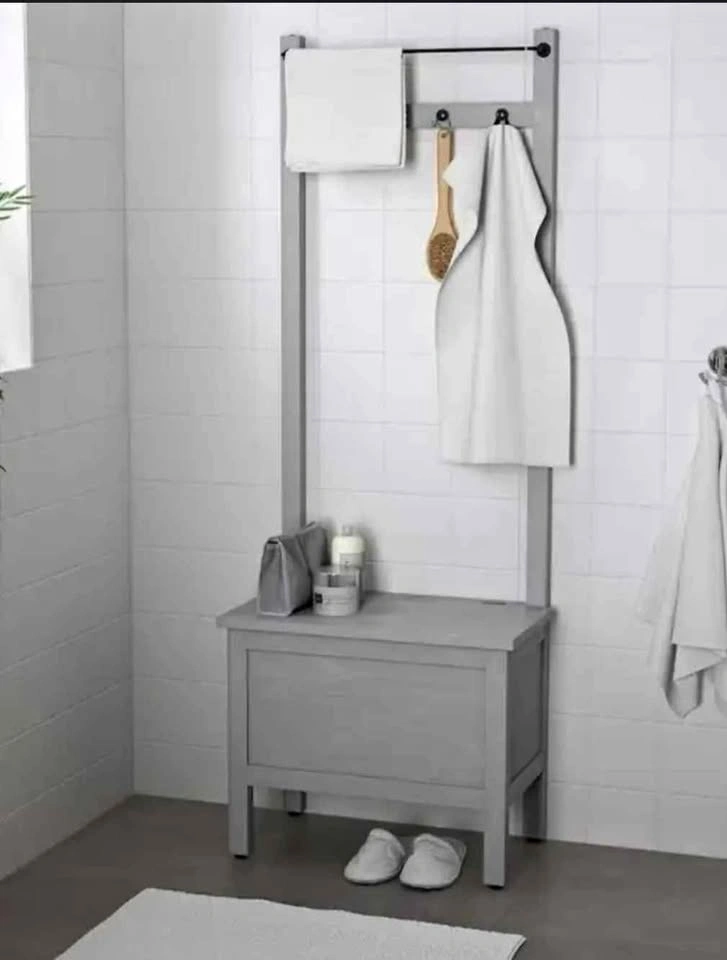 New, IKEA HEMNES Storage bench w/towel rail+4 hooks