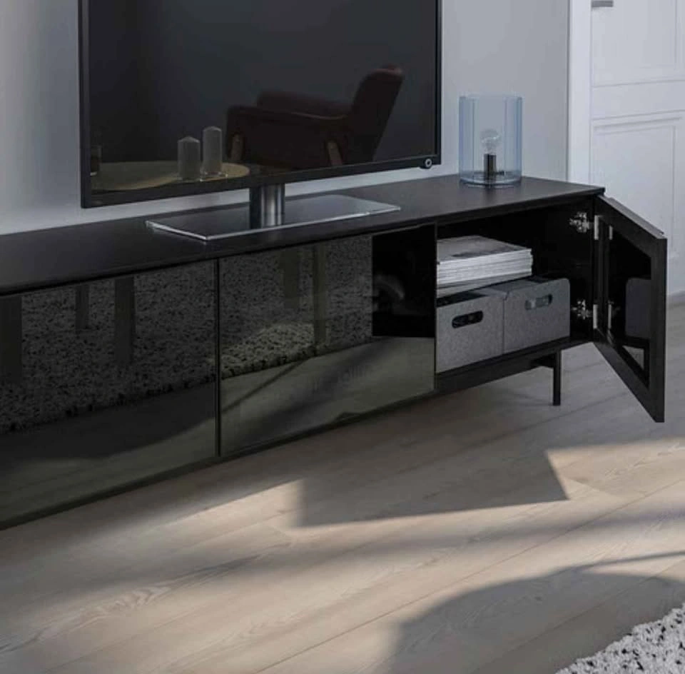 New Ikea RANNÄS TV bench, stand, black/black glass - photo 2