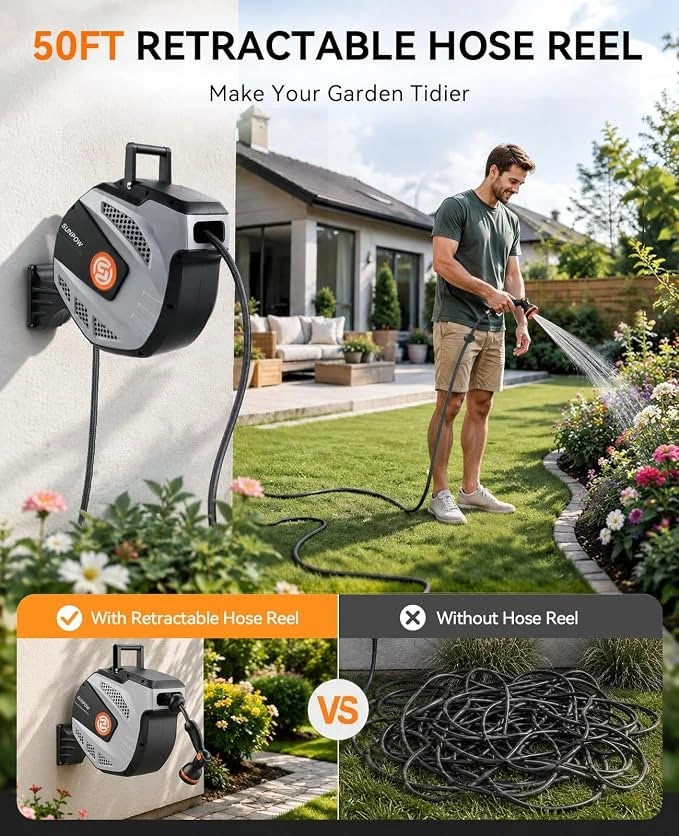 SUNPOW ZYW03-S15 50FT Retractable Garden Hose Reel - photo 2
