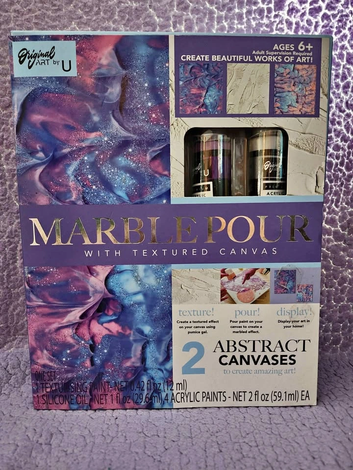 Original Art Marble Pour with Textured Canvas Kit