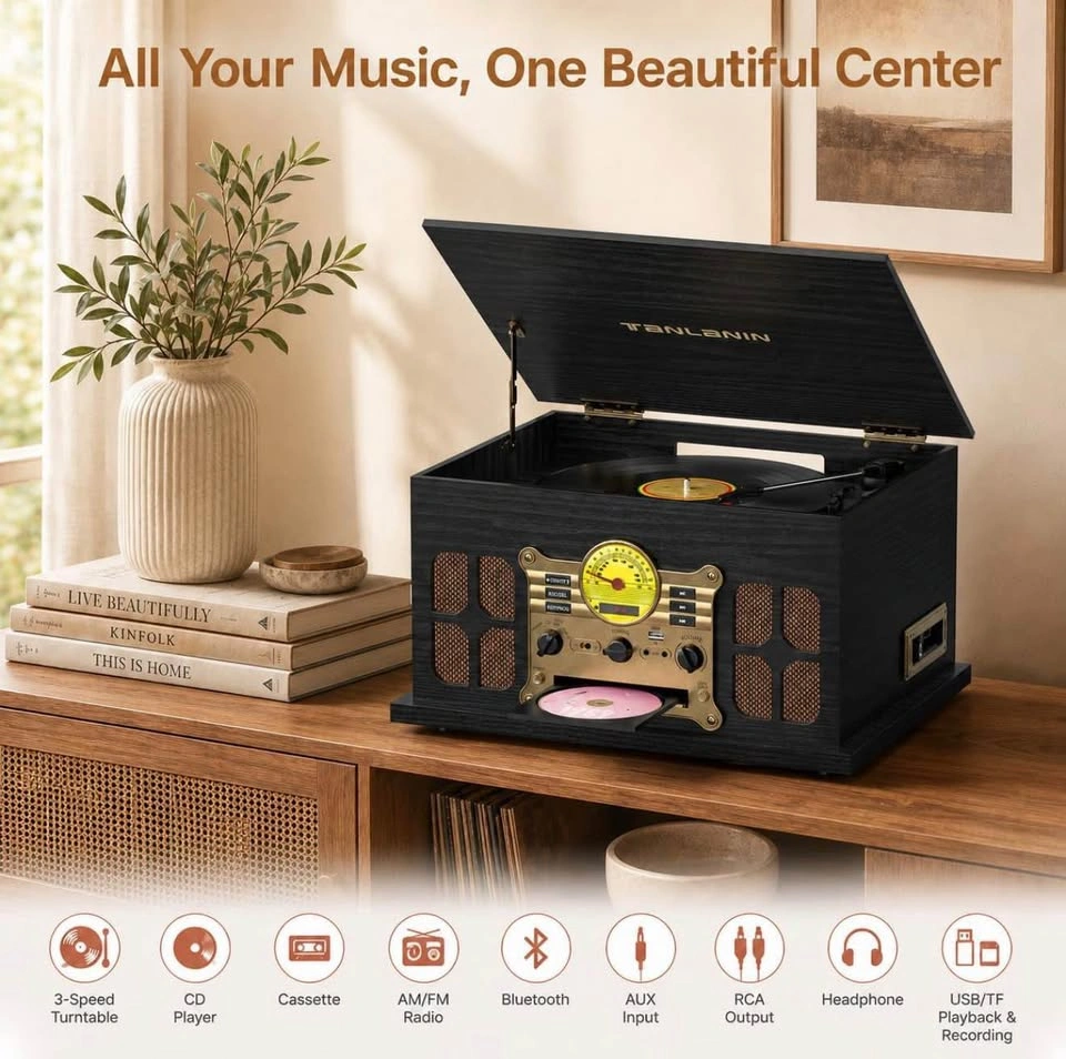 10-in-1 Bluetooth Record Player with Speakers, CD/Cassette - photo 2