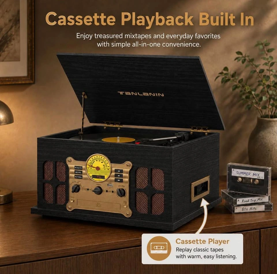 10-in-1 Bluetooth Record Player with Speakers, CD/Cassette - photo 3