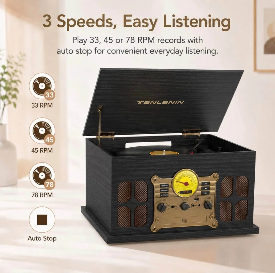 10-in-1 Bluetooth Record Player with Speakers, CD/Cassette - photo 4