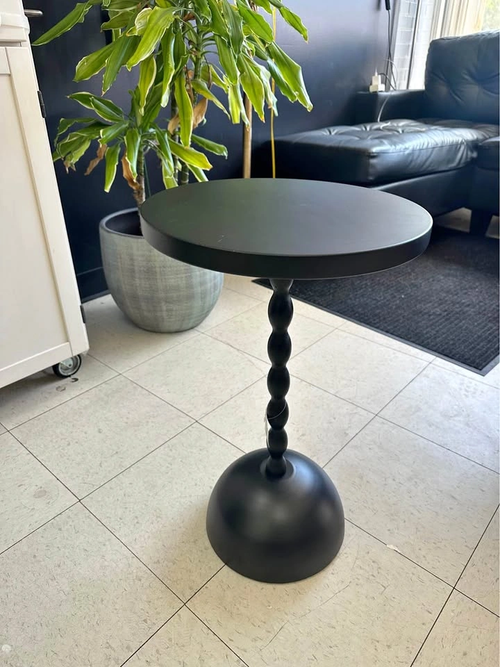 Black Metal Pedestal Side Table with Bobbin Stem