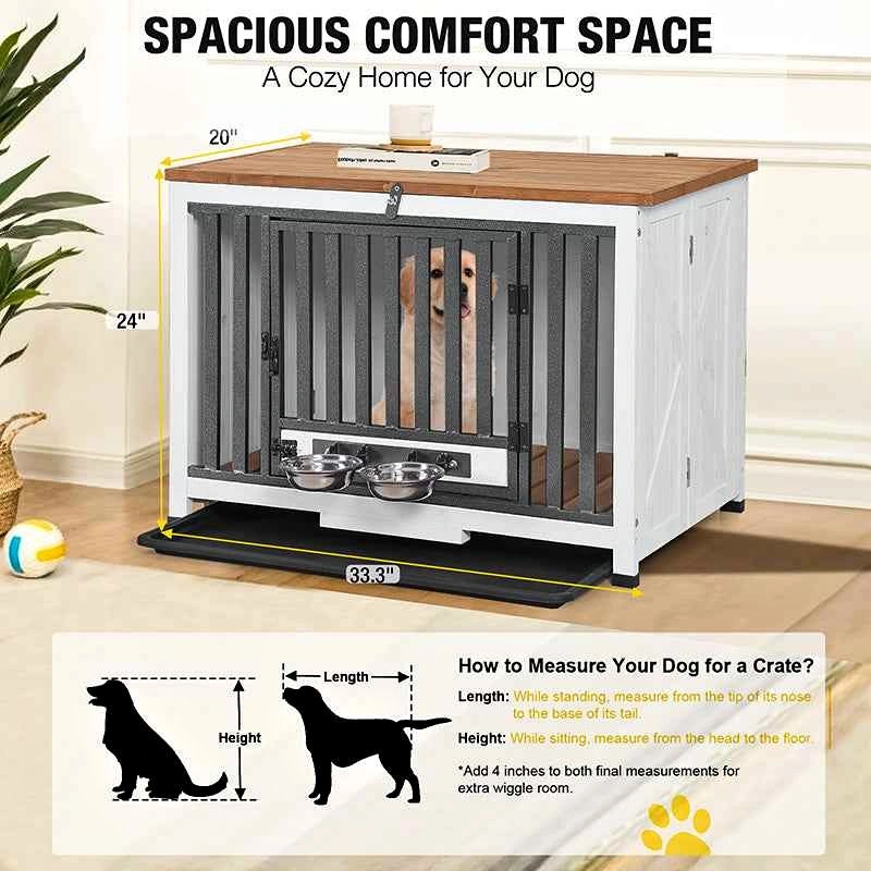 Aivituvin Foldable Dog Crate - 39.4" x 24" x 28" - White/Natural