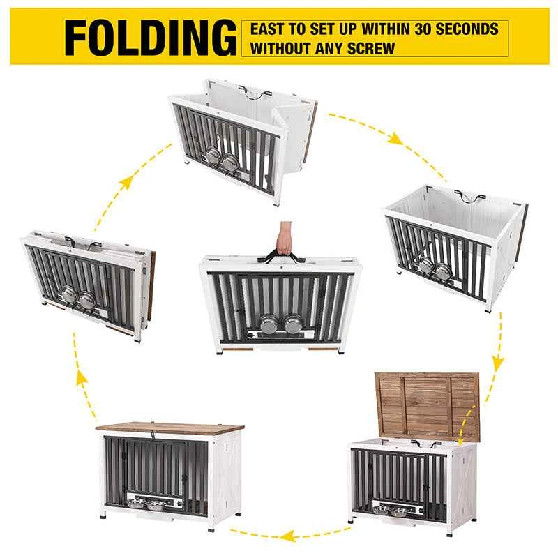 Aivituvin Foldable Dog Crate - 39.4" x 24" x 28" - White/Natural - photo 3