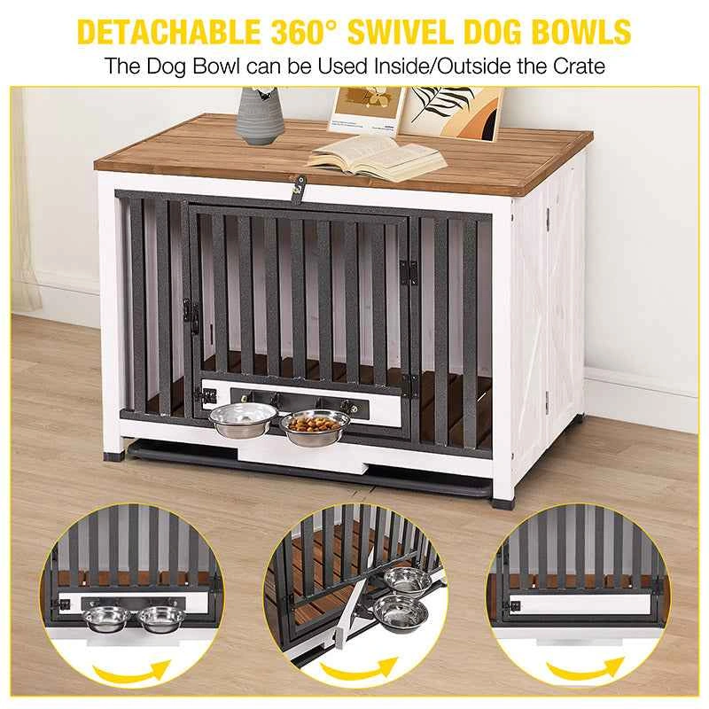 Aivituvin Foldable Dog Crate - 39.4" x 24" x 28" - White/Natural - photo 4
