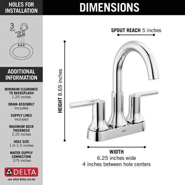 DELTA FAUCET TWO HANDLE CENTER SET BATHROOM FAUCET - CHROME - photo 2