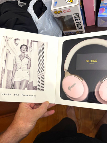 Guess GCube Metallic Script Logo On Ear Wireless Headphone Pink