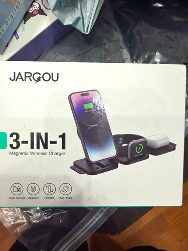 JARGOU 3-in-1 Magnetic Wireless Charger Foldable Stand Black