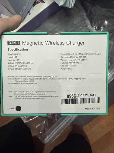 JARGOU 3-in-1 Magnetic Wireless Charger Foldable Stand Black - photo 3