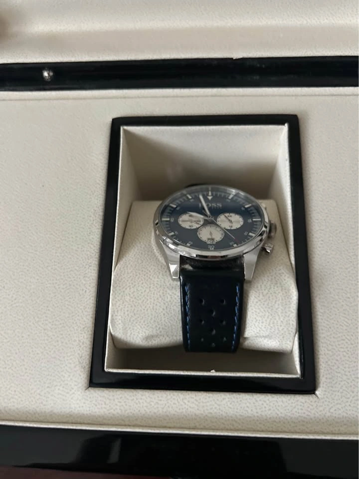 BOSS Pioneer Chronograph Blue Dial / Custom Black Leather Strap - photo 3