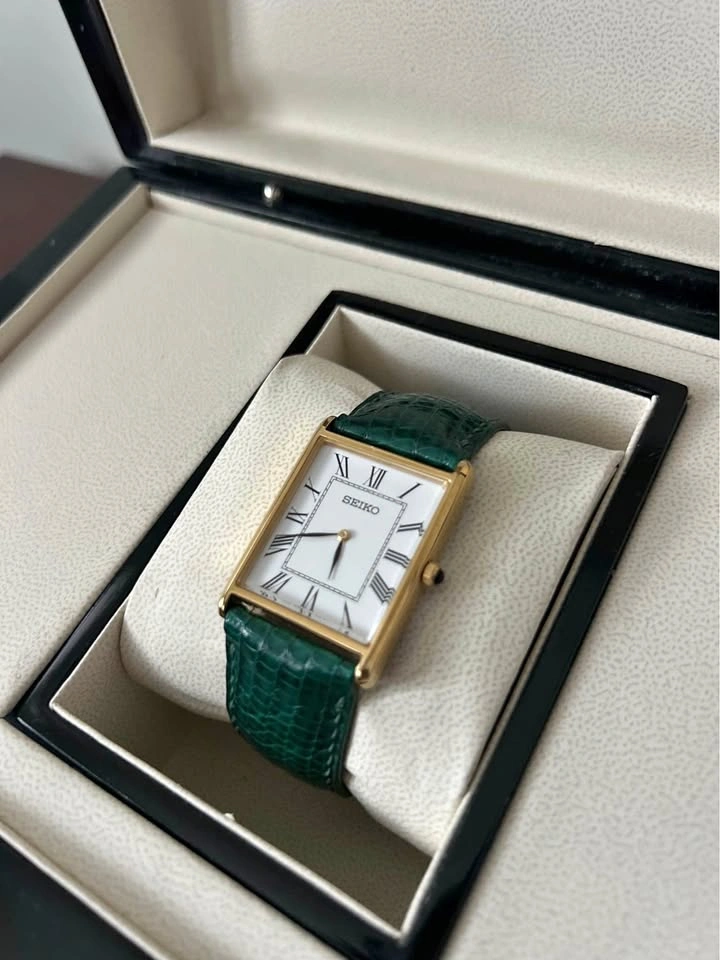 Seiko Tank Dress Watch - Genuine Lizard Leather Strap