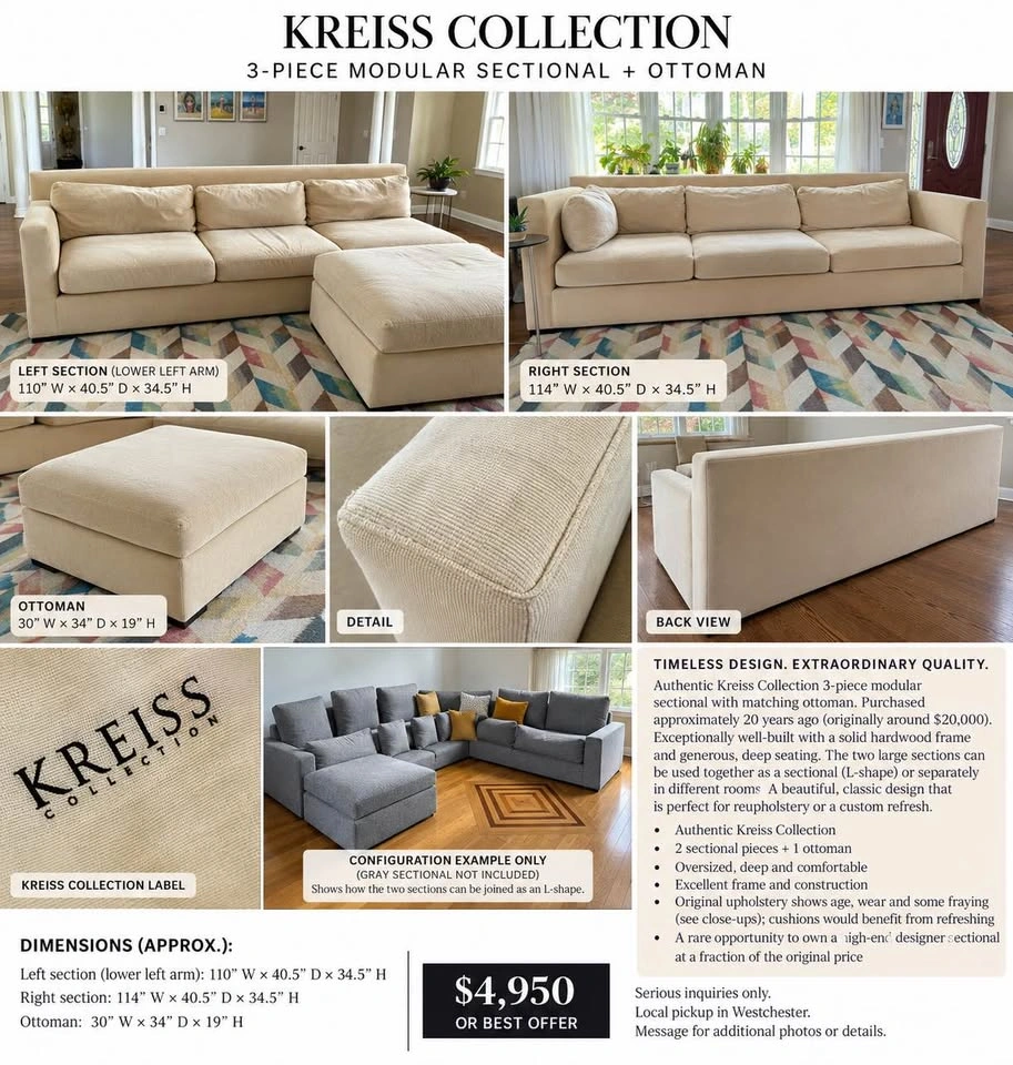 Kreiss Collection Oversized Modular Sectional + Ottoman - photo 3