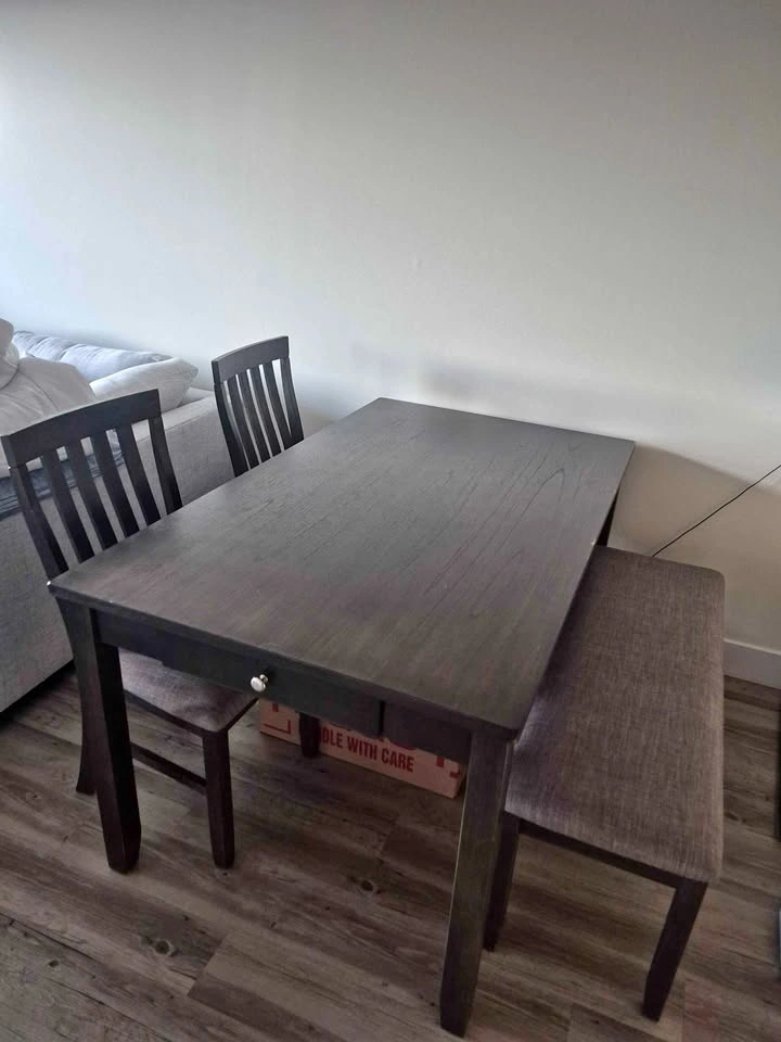 Dining table with 2 chairs and a bench