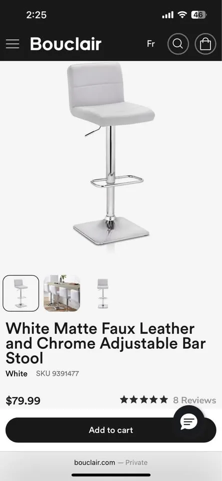 White Faux Leather Adjustable Bar Stools - Set of 2 image indicator(4)