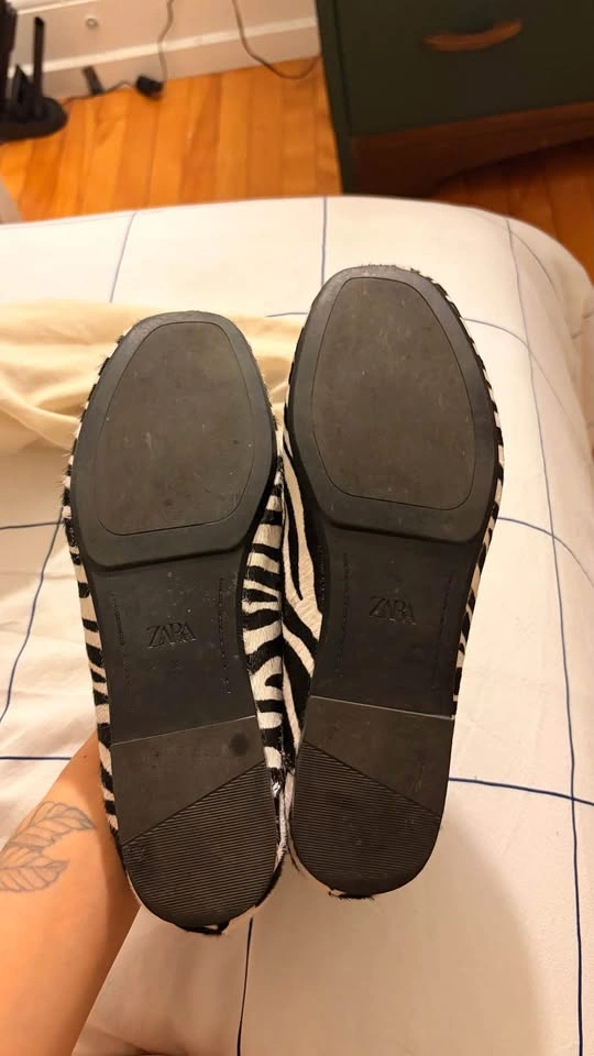 Zara Zebra Print Faux Fur Leather Loafers Size 38 - photo 3