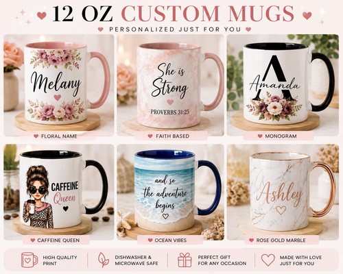 12 oz Personalized Ceramic Coffee Mug, Microwave & Dishwasher Sa