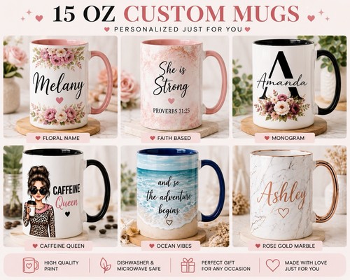 15 oz Personalized Ceramic Coffee Mug, Microwave & Dishwasher Sa
