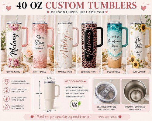 40oz Stainless Steel Insulated Tumbler w/ Handle Slide Lock Lid