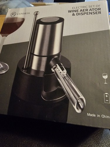 Giforya Electric Liquor Dispenser Aerator Set, Black Silver
