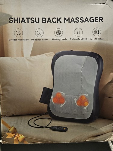 Shiatsu Back Massager w/ Heat, 15 Min Timer, 3 Modes, 2 Intensit