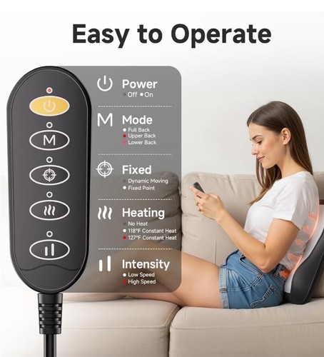 Shiatsu Back Massager w/ Heat, 15 Min Timer, 3 Modes, 2 Intensit - photo 4