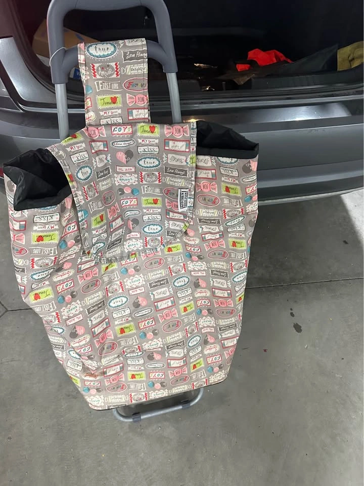 Moving Sale: 2-Wheel Pink Printed Shopping Cart - photo 2