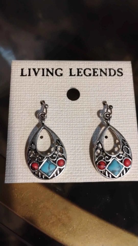 LIVING LEGENDS- SIMULATED TURQUOISE & CORAL TEARDROP EARRINGS - photo 2