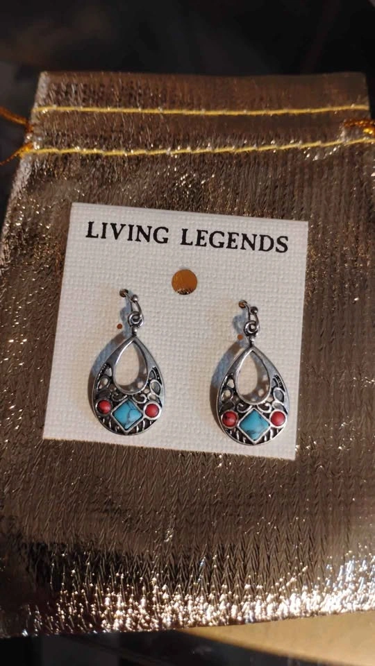LIVING LEGENDS- SIMULATED TURQUOISE & CORAL TEARDROP EARRINGS - photo 4