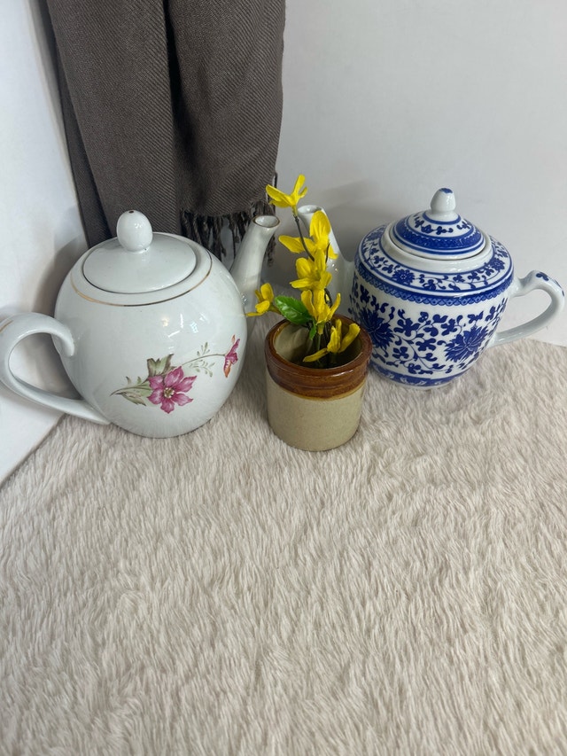 Vintage Teapot Porcelain Floral Flo Blue Pair