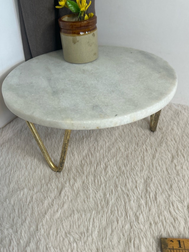 MCM White Marble Brass Leg 11”