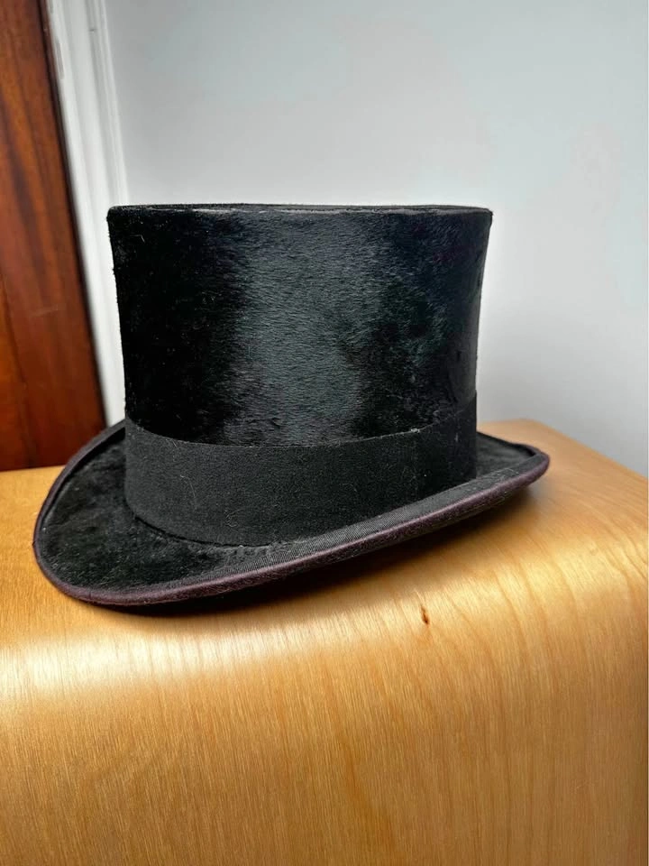 Antique Silk Plush Top Hat - Harman & Son London (Size 7 1/8)