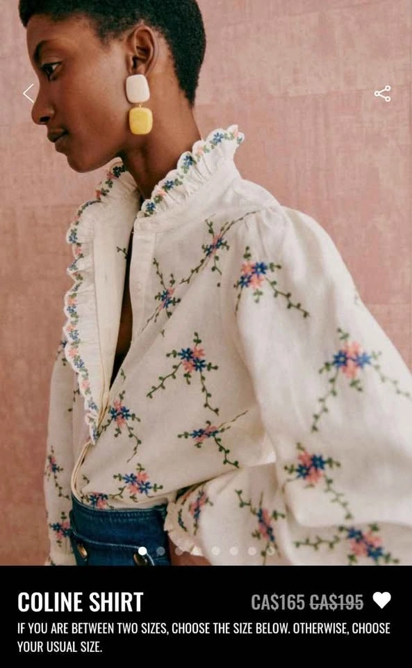 Sézane Coline Embroidered Shirt- size 4