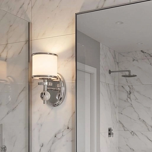CH Chrome Vanity Light with White Glass Shade – 1 Light