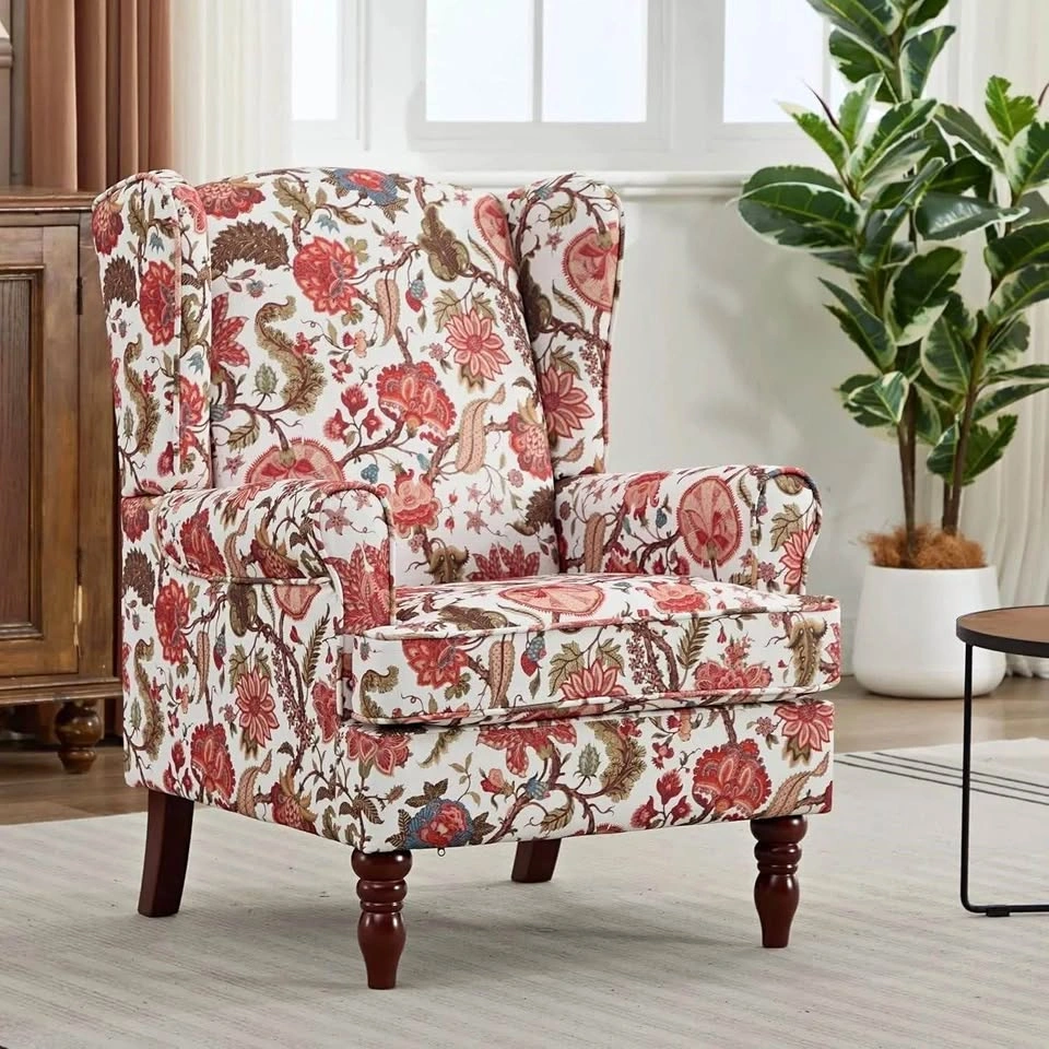 Floral Paisley Wingback Upholstery Accent Armchair