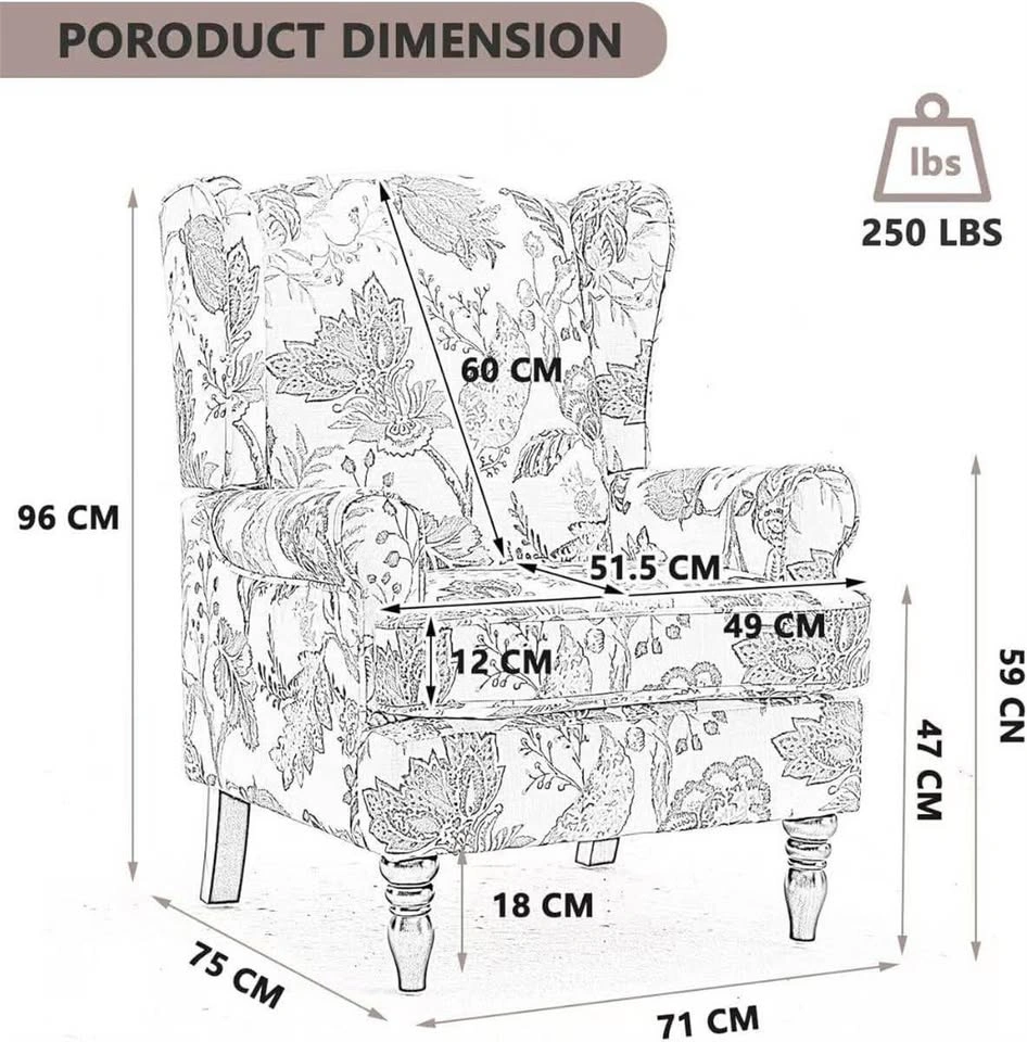 Floral Paisley Wingback Upholstery Accent Armchair - photo 4