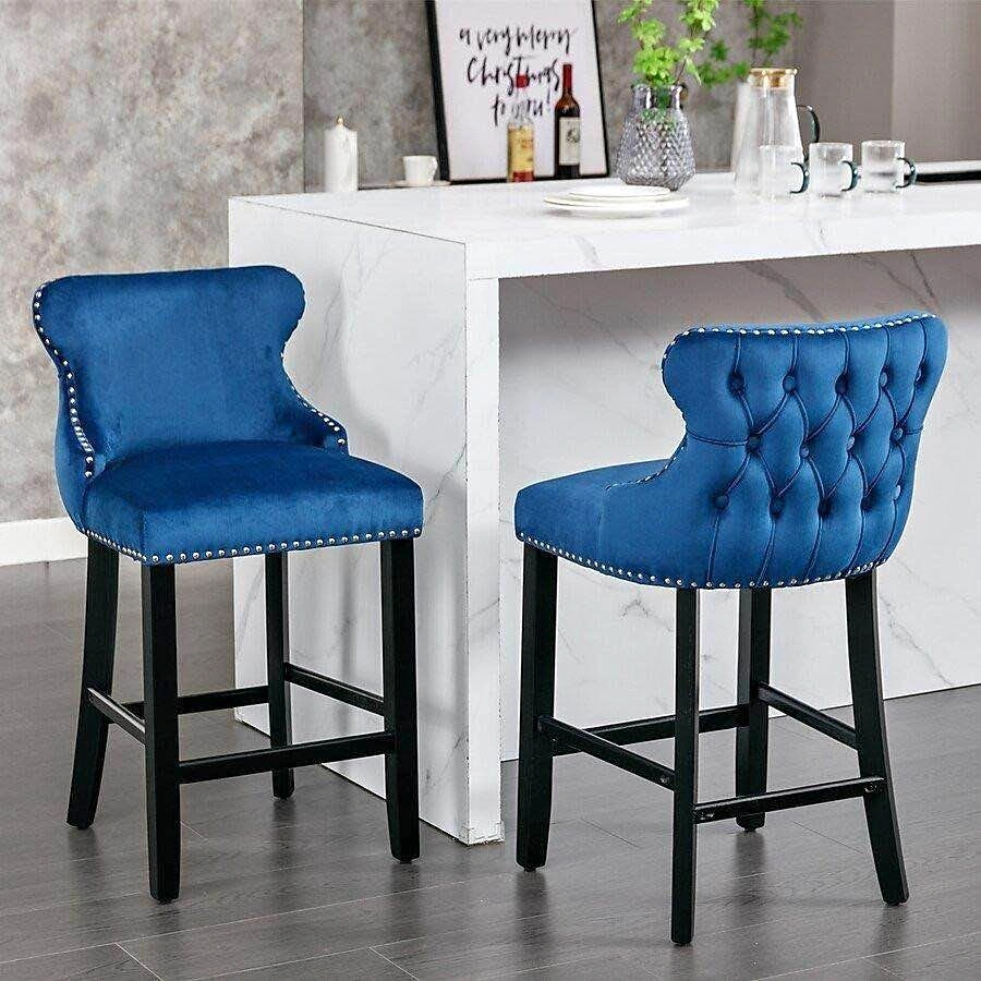 Velvet Wing-Back Bar Stools Set of 2
