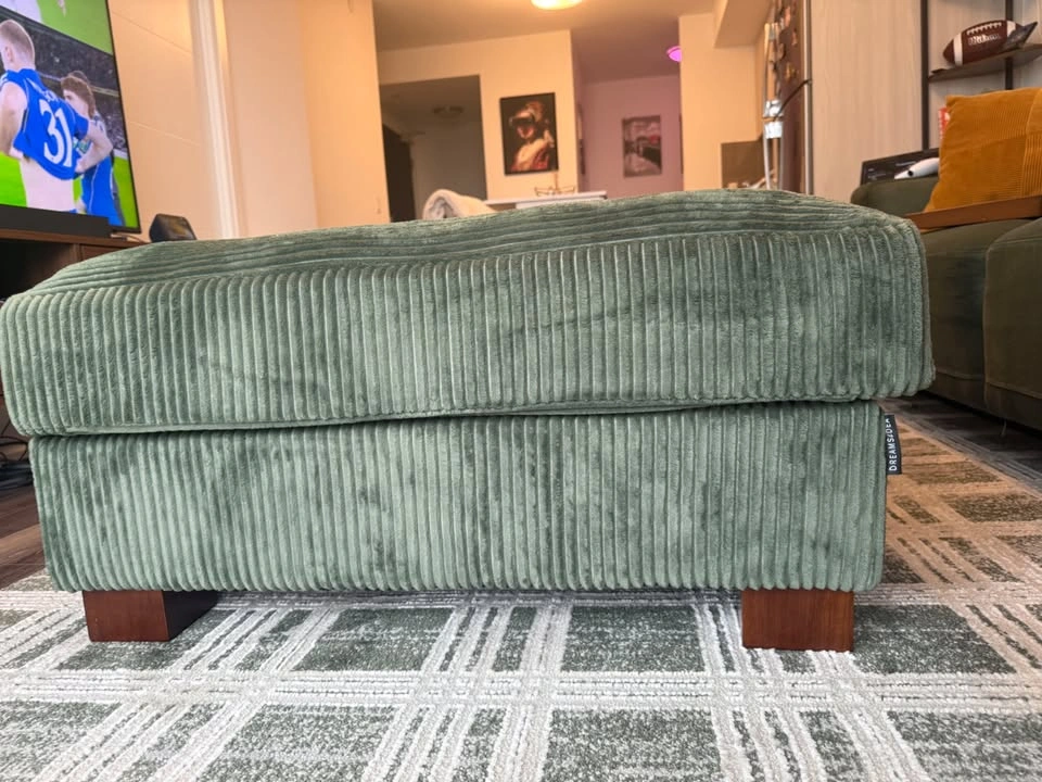 WAYFAIR - Ebern Designs Corduroy Ottoman | Green | Like New - photo 3