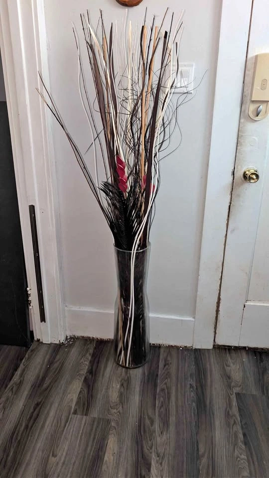 Glass Floor Vase with Decorative Branches