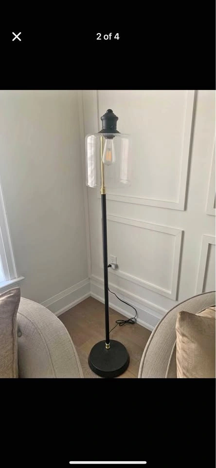 Black and Gold Floor Lamp with Glass Shade