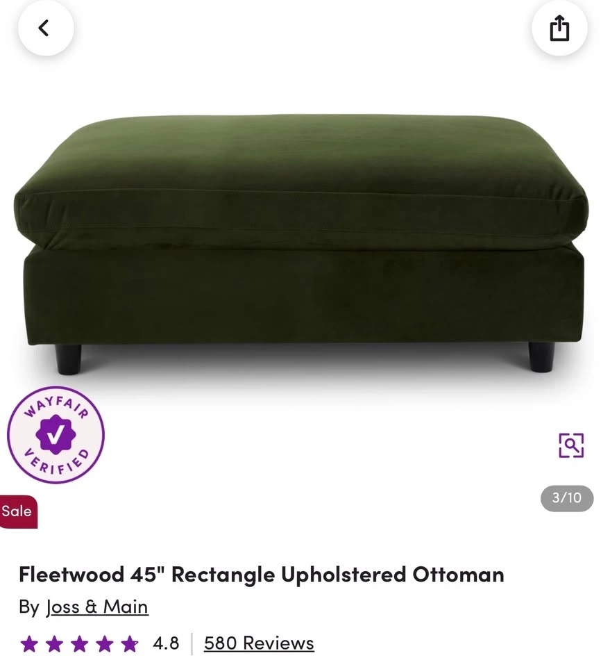 WAYFAIR - Joss & Main Fleetwood 45" Ottoman | Green Velvet - photo 3