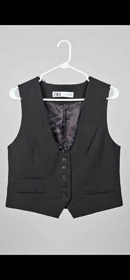 ZARA Black Tailored Waistcoat Vest with Adjustable Gold Buckle