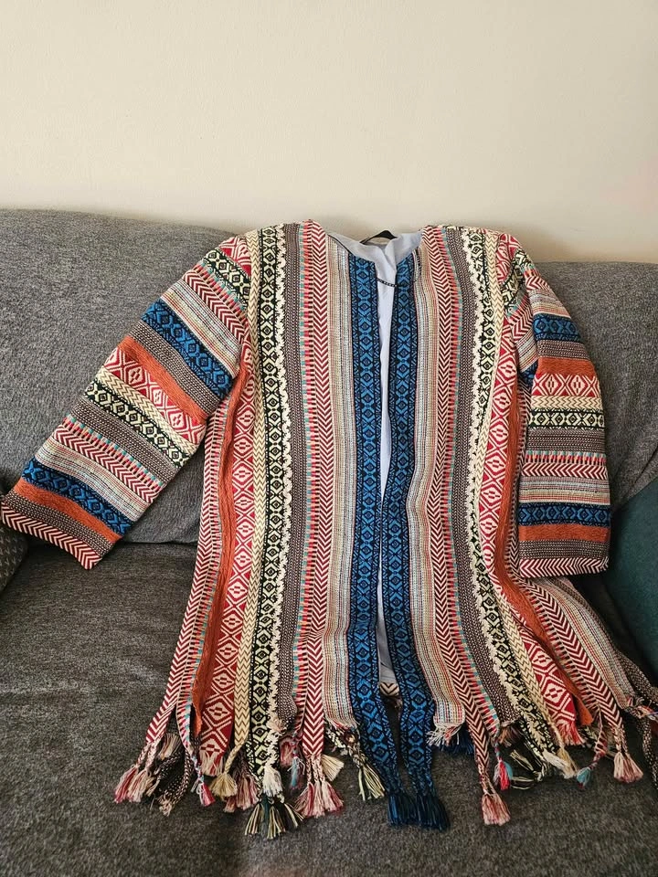 Zara Woman Multicolor Tapestry Fringe Kimono Jacket - Size XL - photo 3