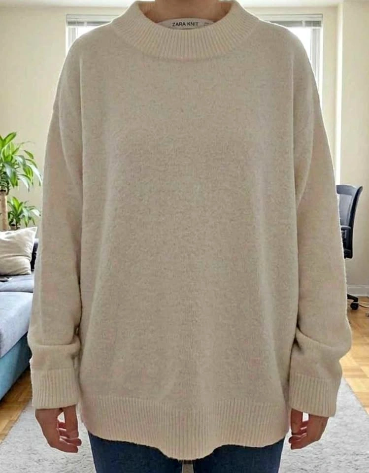 ZARA KNIT Cream Crew Neck Oversized Sweater